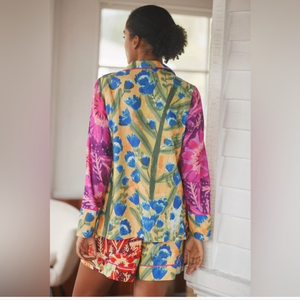 Anthropologie Roeqiya Fris Garden Bloom Pajama Top Colorful Large Petite NWOT - Picture 2 of 14
